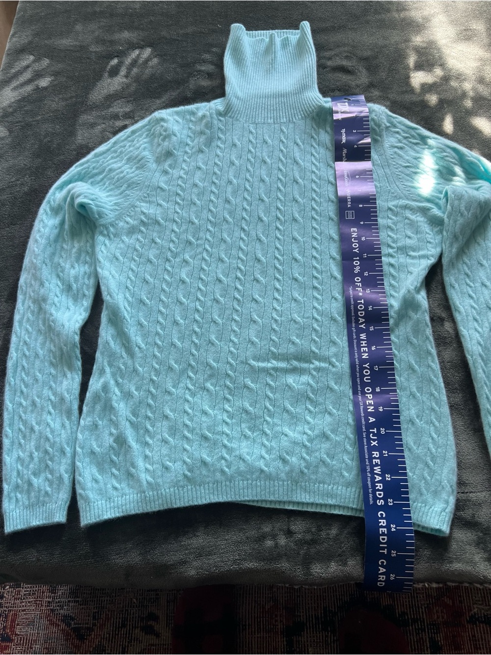 Gorgeous perfect cashmere Cable Knit Turtleneck Sweater - Light Aqua